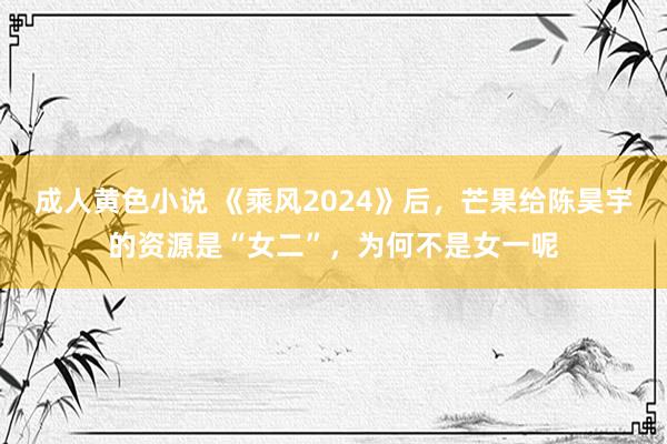 成人黄色小说 《乘风2024》后，芒果给陈昊宇的资源是“女二”，为何不是女一呢