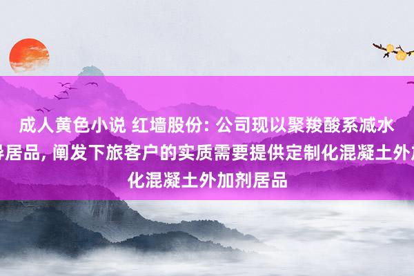 成人黄色小说 红墙股份: 公司现以聚羧酸系减水剂为主导居品， 阐发下旅客户的实质需要提供定制化混凝土外加剂居品