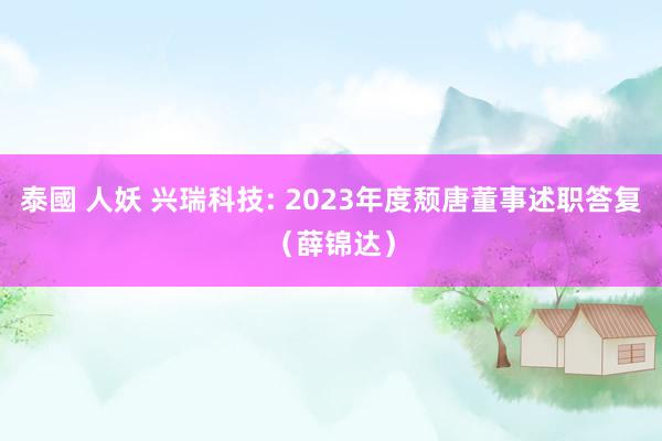 泰國 人妖 兴瑞科技: 2023年度颓唐董事述职答复（薛锦达）